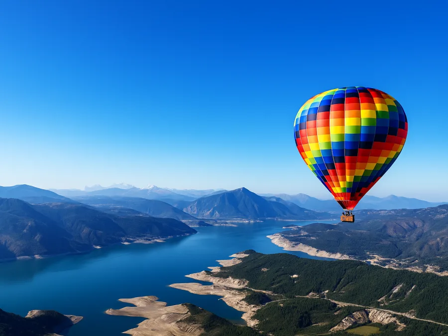 vol en montgolfiere au dessus du lac